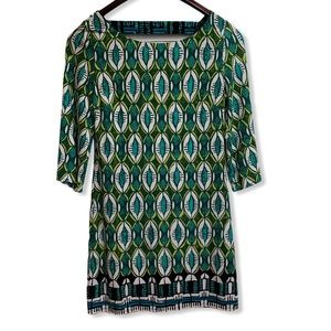 Laundry By Shelli Segal EUC Lined Sheath Shift Geometric Print 3/4 Sleeves